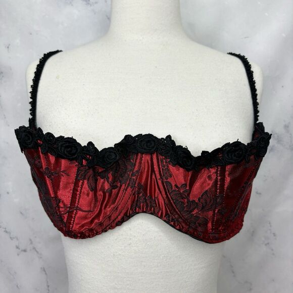 Vintage Other - Vintage Intimate attitude Red Satin Bra 38C Barcade Vamp 80s Lingerie Gothic vtg